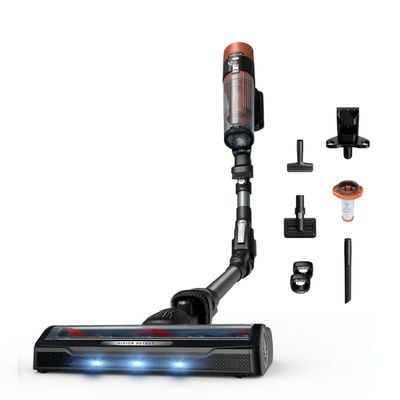 Aspirator vertical fara fir Rowenta X-Force Flex Animal 10.80 RH7A75E0, 300 W, 120 air watts, autonomie 60 minute, recipient praf 0.44L, functie boost, iluminare LED, sistem Smart Control, greutate redusa, filtrare pana la 99.9%, portocaliu & argintiu