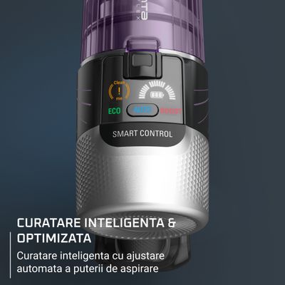 Aspirator vertical Rowenta X-Force Flex 9.60 Allergy RH2048WO, 250W, 45 minute autonomie, 3 trepte de putere, iluminare LED, functie Boost, statie de incarcare, negru & violet