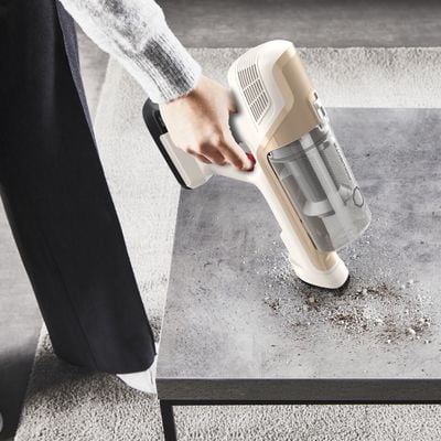 Aspirator vertical Rowenta X-Pert 6.60 Essential RH6830WO, 100W, 18V, autonomie 45 min, perie cu iluminare LED, recipient praf 0.55L, functie boost, argintiu & ivoar