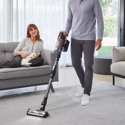 Aspirator vertical fara fir X-Force Flex 14.80 Animal RH9B74WO, 670W, Smart Control Display, Tehnologie Flex, Functie Boost, capacitate recipient de praf 0.65L, autonomie 90 de minute, negru & maro