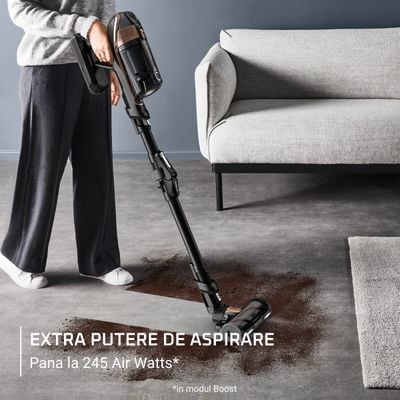 Aspirator vertical fara fir X-Force Flex 15.60 Animal RH99F3WO, 550W, Tehnologie flex, display control, accesorii animal care, stație încărcare, autonomie 160 min, recipient praf 0.9L, functie boost, negru&maro
