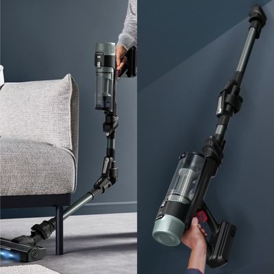 Aspirator vertical Rowenta X-Force Flex 10.80 RH7A35E0, 300 W, 18.5V, autonomie 60 minute, recipient 0.44 L, tehnologie flex, perie cu LED, panou digital SmartControl, filtrare 99.9%, verde & negru