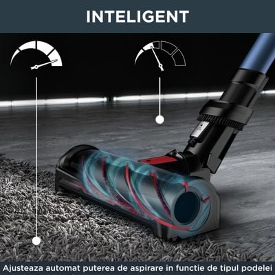 Aspirator vertical Rowenta X-Force Flex 12.60 Aqua RH98C0WO, 320 W, 0.9 l, Autonomie 45 minute, mop Aqua, Albastru/Negru