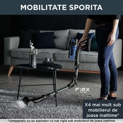 Aspirator vertical Rowenta X-Force Flex 12.60 cu mop Aqua RH98C8WO, 320W, 45 minute autonomie, baza de incarcare, tehnologie flex, Albastru/ negru