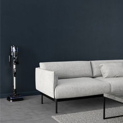 Aspirator vertical Rowenta X-Force Flex 14.6 Aqua RH99C3WO, 200 Air Watts, Functie Boost, autonomie 1.10h, putere 480 W, tub flexibil, iluminare LED, ajustare automata a puterii, sistem Aqua, gri & albastru