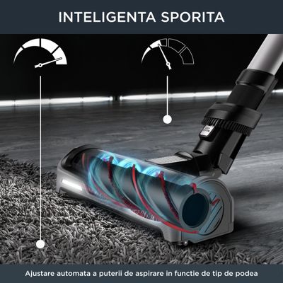 Aspirator vertical Rowenta X-Force Flex 14.60 RH9958WA, 200 AW, Smart Control Display, Functie Boost, autonomie 1 ora 10 minute, Negru/gri 