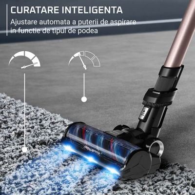 Aspirator vertical Rowenta X-Force Flex 16.60 Aqua RH9CD9E0, 780W, autonomie 120 min, tehnologie flex, display control, accesorii animal care, statie incarcare, recipient praf 0.65L, perie cu LED, roz&negru 