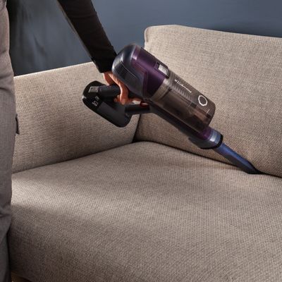 Aspirator vertical Rowenta X-Pert 6.60 Essential RH6838WO, autonomie 45 minute, functie Eco, 100 W, Tehnologie Ciclonica, gri, argintiu