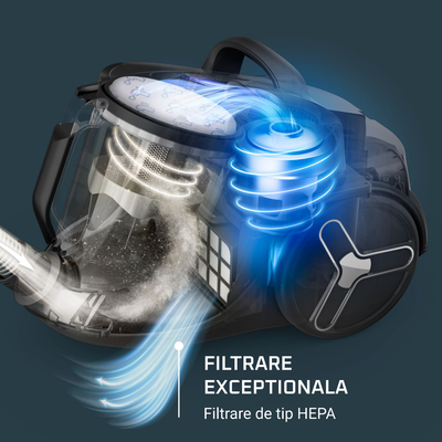 Aspirator fara sac ROWENTA Green Force Cyclonic Max RO7B11EA, 750 W, recipient de praf 2.5 L, filtrare tip HEPA, design eco, negru & albastru