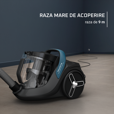 Aspirator fara sac ROWENTA Green Force Cyclonic Max RO7B11EA, 750 W, recipient de praf 2.5 L, filtrare tip HEPA, design eco, negru & albastru