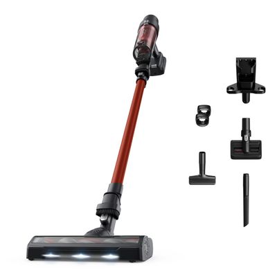 Aspirator vertical Rowenta X-Pert 7.60 RH6A73WO, 140 W, autonomie pana la 45 minute, perie cu iluminare LED, statie de incarcare cu suport accesorii, rosu & negru