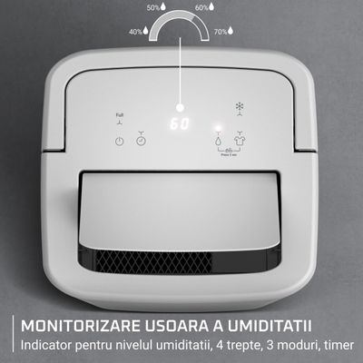 Dezumidificator Rowenta Extreme Dry Compact DH5250F0, 300 W, 14 l/24 h, rezervor 3 l, indicator de umiditate, 3 moduri, functie anti-inghet, alb  