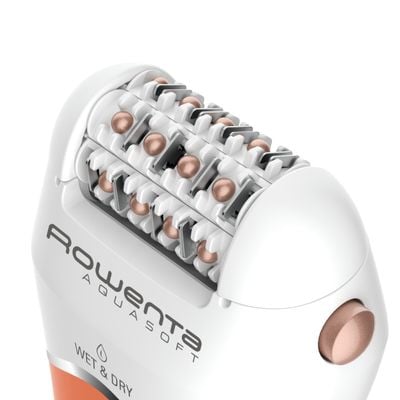Epilator Rowenta Aqua Soft EP4920F0, 40 min autonomie, Wet&Dry, 4 accesorii, Skin Respect technology, bile pentru masaj, corai