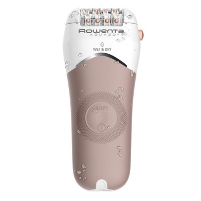 Epilator Rowenta AquaSoft Wet & Dry EP4924F0, 2 trepte de viteza, 24 de pensete, autonomie 40 minute, tehnologie Skin Respect, alb & bej