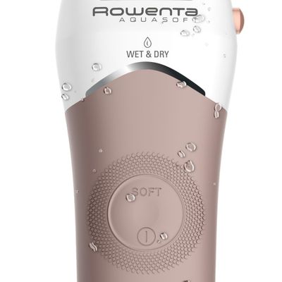 Epilator Rowenta AquaSoft Wet & Dry EP4924F0, 2 trepte de viteza, 24 de pensete, autonomie 40 minute, tehnologie Skin Respect, alb & bej