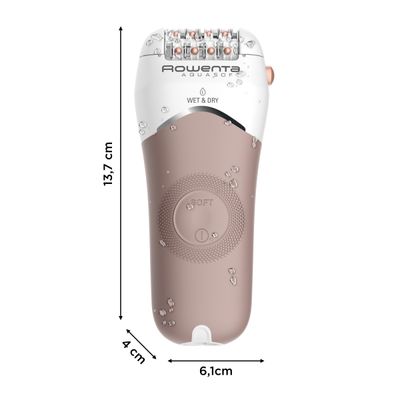 Epilator Rowenta AquaSoft Wet & Dry EP4924F0, 2 trepte de viteza, 24 de pensete, autonomie 40 minute, tehnologie Skin Respect, alb & bej