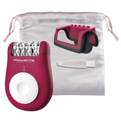 Epilator Rowenta Easy Touch EP1120F1, 2 trepte de viteză, 24 de pensete, sistem de masaj cu bile, accesoriu &icirc;ncepători, roz-&icirc;nchis