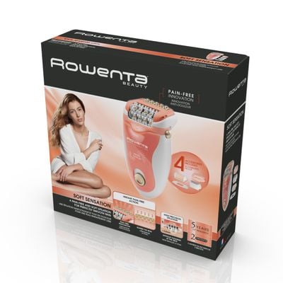 Epilator Rowenta Soft Sensation EP5720F1, 2 viteze, 24 pensete, Cap pivotant, Alb/Orange