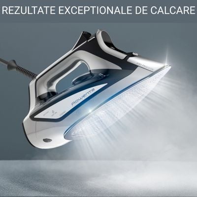 Fier de calcat cu abur Rowenta Expertis Anti-Calc DW7025D1, 2700 W, jet de abur 180 g/min, abur variabil 45 g/min, rezervor apa 300 ml, talpa Microsteam 400 HD Laser, functie antipicurare, abur vertical, negru & verde
