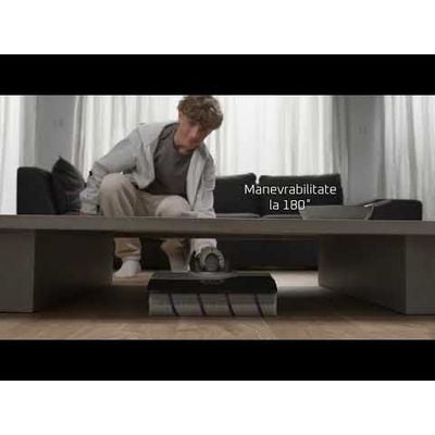 Aspirator cu spalare Rowenta X-Clean 10 GZ7540WO, 200W, 550 RPM, pana la 60 min autonomie, ecran LED, functie uscare & autocuratare, baza de incarcare, nivel scazut de zgomot, alb & argintiu