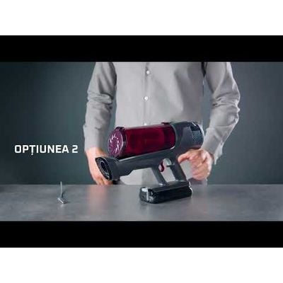 Aspirator vertical fără fir Rowenta X-Force Flex 13.60 Complete Animal RH9A93E0, 150 air watts, iluminare LED, tub flex, funcție boost, capacitate recipient praf 0.65L, roșu & argintiu