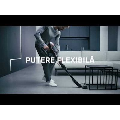 Aspirator vertical Rowenta X-Force Flex 15.60 RH99F1WO, 520W, Tehnologie flex, display control, accesorii animal care, stație &icirc;ncărcare, recipient praf 0.9L, autonomie max 1h și 20min, negru&maro