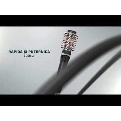 Perie rotativa cu aer cald Rowenta Brush Activ UB9534F0, 1000W, 2 trepte de viteza & temperatura, 2 perii rotative 40/50mm, 1 perie de 30 mm, 1 perie paddle, husa inclusa, generator de ioni, invelis ceramic, negru & argintiu