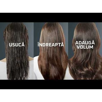 Perie cu aer cald 3 in 1 Rowenta Air Brush 3D UB9720E0, 1100W, non-rotativa, generator de ioni, 3 trepte de viteza & temperatura, functie jet de aer rece, varf rece, verde & bronz