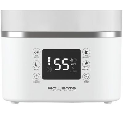 Umidificator Rowenta Aqua Boost HU4020F0, acoperire 50 m2, flux de aer de 380 ml/h, rezervor 2.5L, ecran LED, timer, Alb/argintiu