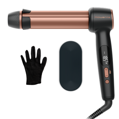 Ondulator de par Rowenta Twist Curl CF4620E0, ajustabil pe 3 diametre, temperatura ajustabila, invelis ceramic, 75 W, negru & roz