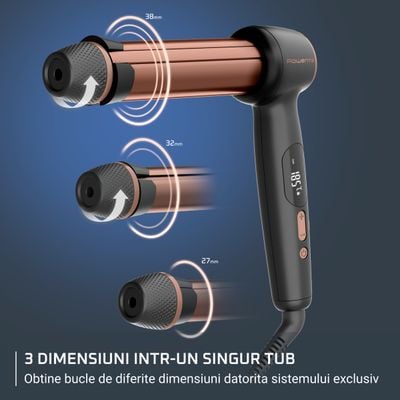 Ondulator de par Rowenta Twist Curl CF4620E0, ajustabil pe 3 diametre, temperatura ajustabila, invelis ceramic, 75 W, negru & roz
