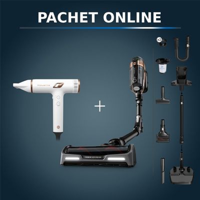 Pachet PROMO Aspirator vertical Rowenta X-Force Flex15.60 RH99F1WO & Uscator de par compact Rowenta Nano HY8140F0