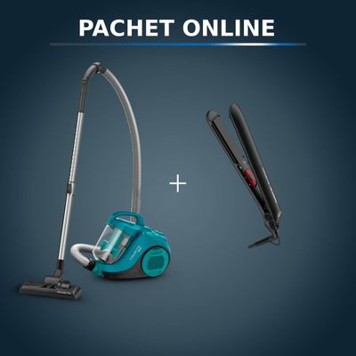 Pachet PROMO Aspirator fară sac Rowenta Swift Power Cyclonic RO2932EA & Placă de păr Rowenta EasyLiss Karl Lagerfeld SF161LF0