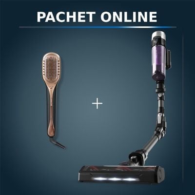 Pachet PROMO Aspirator vertical Rowenta X-FORCE FLEX 9.60 Allergy RH2038WO si Perie reparatoare cu abur Rowenta Hair Therapist&trade; CF9940F0