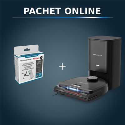 Pachet PROMO Aspirator robot Rowenta X-Plorer Serie 240 AI+ RR9695WH & Set filtru & perie laterala Rowenta ZR294002
