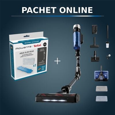 Pachet PROMO Aspirator vertical fără fir Rowenta X-Force Flex 9.60 Aqua RH20C7WO & Kit de 3 mopuri din microfibra ZR009502