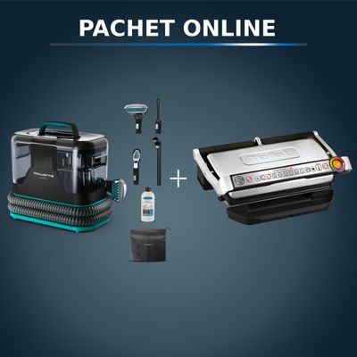 Pachet PROMO Aspirator tapiterie Rowenta Clean IT IN5020F0 & Gratar electric OptiGrill+ XL Snacking & Baking GC724D12