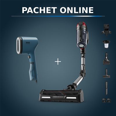 Pachet PROMO Aspirator vertical fara fir Rowenta X-Force Flex 12.60 RH98A7WO & Aparat de calcat vertical Tefal Pure Pop DT2020E1
