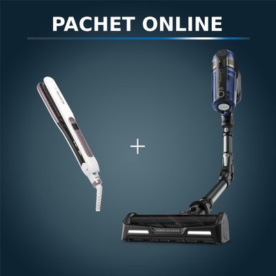 Pachet PROMO Aspirator vertical fara fir Rowenta X-Force Flex 12.60 cu mop Aqua RH98C8WO si Placa de indreptat parul Rowenta Brush&Straight Premium Care SF7510F0