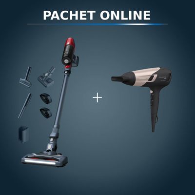 Pachet PROMO Aspirator vertical Rowenta X-Pert 6.60 Animal Care RH6878WO & Uscător de păr Rowenta Studio Dry Glow CV5831F0