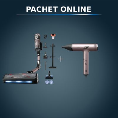 Pachet PROMO Aspirator vertical Rowenta X-Force Flex 16.60 Aqua RH9CD9E0 & Uscator de par pliabil Rowenta Nano HY8530E0