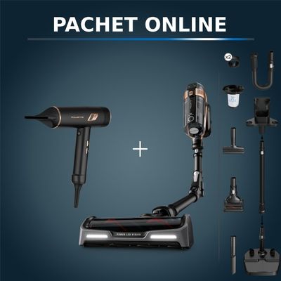 Pachet PROMO Aspirator vertical Rowenta X-Force Flex15.60 RH99F1WO si Uscător de păr Rowenta Ultimate Experience Maestria CV9920F0