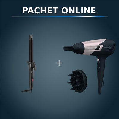 Pachet PROMO Ondulatorul Rowenta Karl Lagerfeld CF321LF0 si Uscător de păr Rowenta Studio Dry Glow CV5831F0