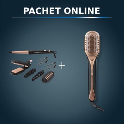 Pachet PROMO Perie reparatoare cu abur Rowenta Hair Therapist&trade; CF9940F0 si Aparatul de coafat Rowenta Infinite Looks 14 &icirc;n 1 CF4231F0