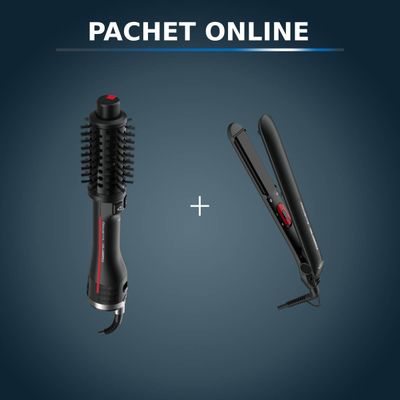 Pachet PROMO Perie rotativă cu aer cald Rowenta Karl Lagerfeld Pro Stylist CF961LF0 & Placă de păr Rowenta EasyLiss Karl Lagerfeld SF161LF0