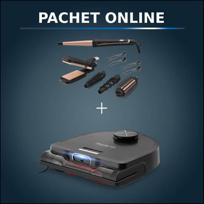Pachet PROMO Aspirator robot Rowenta X-Plorer Serie 220 RR9465WH si Aparatul de coafat Rowenta Infinite Looks 14 &icirc;n 1 CF4231F0