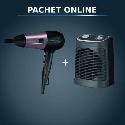 Pachet PROMO Uscator de par Rowenta PowerLine CV5940F0 & Aeroterma Rowenta Instant Comfort Compact SO2330F2