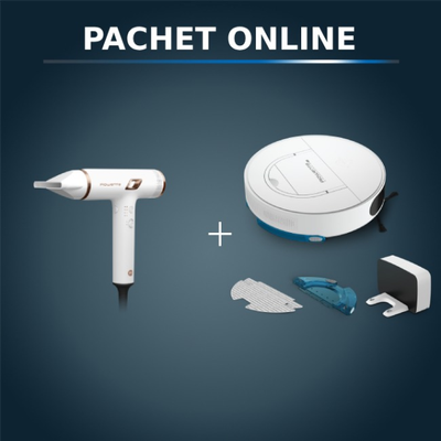 Pachet PROMO Aspirator robot Rowenta X-Plorer S130 AI RR9067WH & Uscator de par compact Rowenta Nano HY8140F0