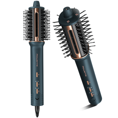 Perie cu aer cald 3 in 1 Rowenta Air Brush 3D UB9720E0, 1100W, non-rotativa, generator de ioni, 3 trepte de viteza & temperatura, functie jet de aer rece, varf rece, verde & bronz