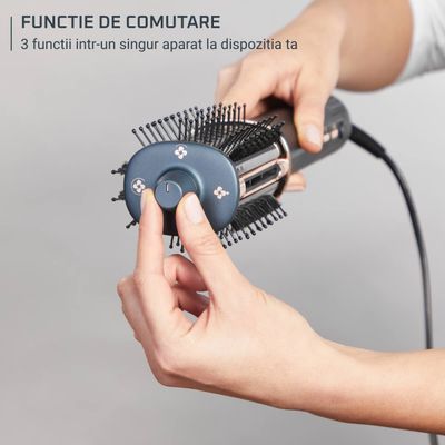 Perie cu aer cald 3 in 1 Rowenta Air Brush 3D UB9720E0, 1100W, non-rotativa, generator de ioni, 3 trepte de viteza & temperatura, functie jet de aer rece, varf rece, verde & bronz